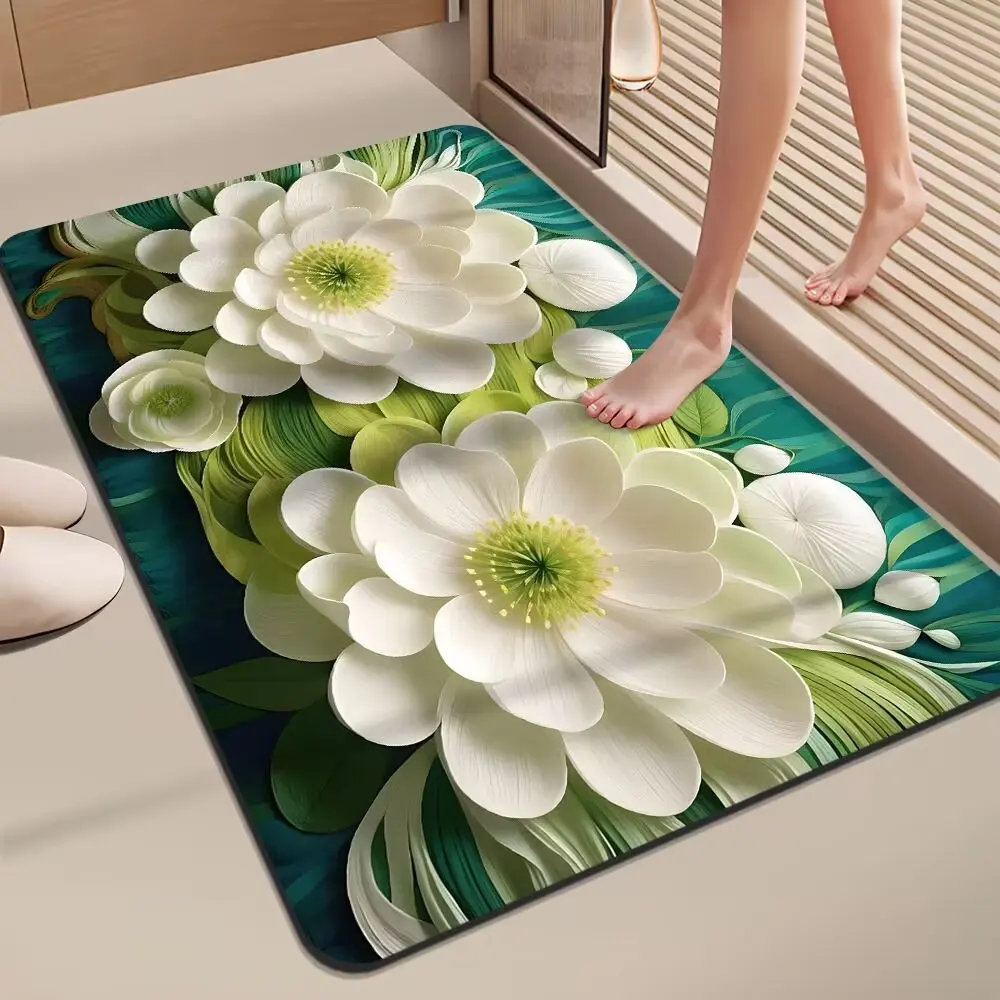 CF custom 3D flower rubber quick dry non anti slip absorbent diatomite bathmate floor mat bathroom shower bath rug mats