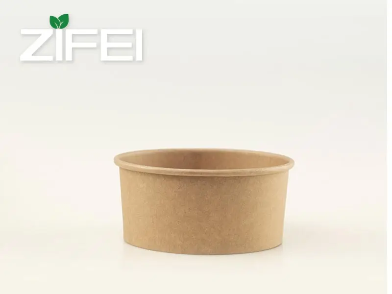 ZIFEI New style Custom Print LOGO Disposable Kraft Paper Lunch Box 750ml Salad Container Rectangular Paper Bowl with Lid