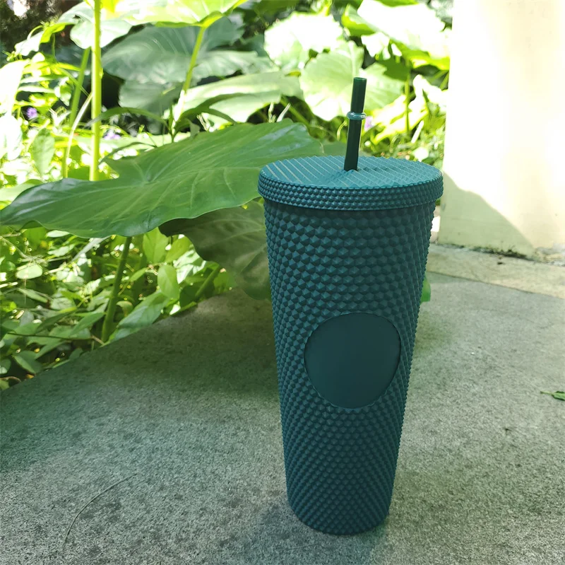 24oz Star Buck Fashion Diamond Radiant Goddess Straw Durian Cup Summer Holiday Cold Cup Tumbler Double Layer Plastic Cup