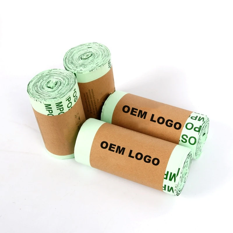 Custom size eco biodegradable compostable pla epi bin liner rubbish bag degradable refuse sacks garbage trash bags with flat top