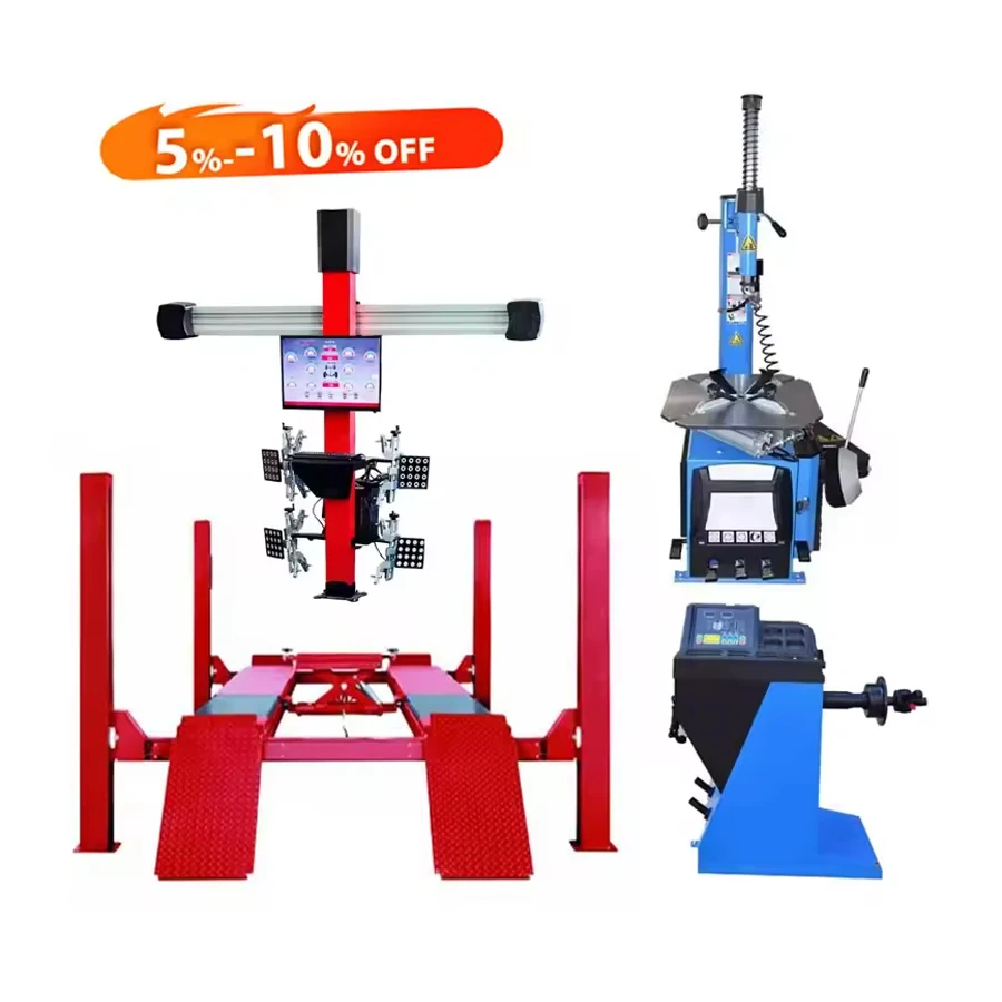 Four post car lift and 3d wheel alignment machine full set / tire changer and wheel balancer combo equipment