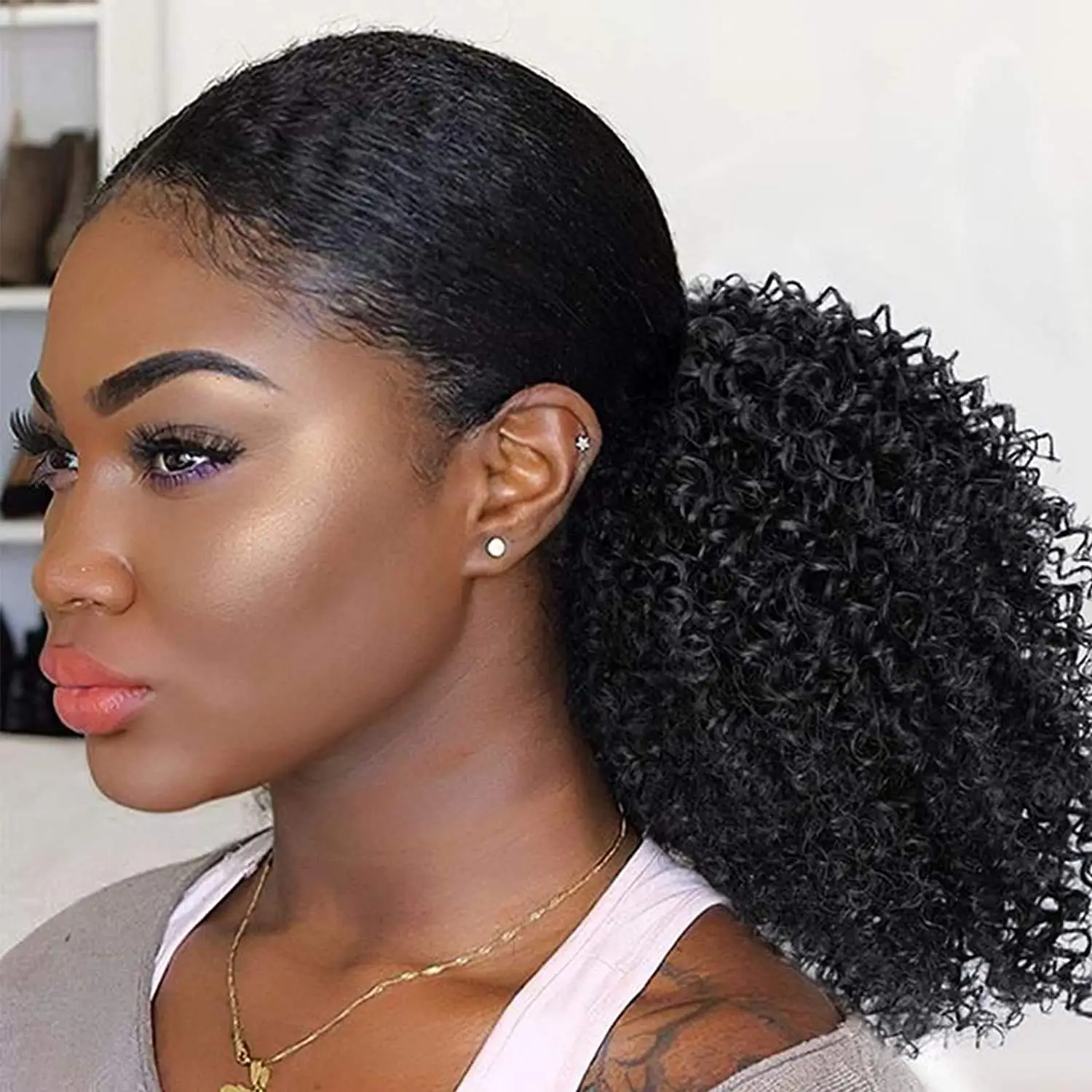 Best quality raw kinky curly natural human hair extensions pony tail with drawstring for black women
