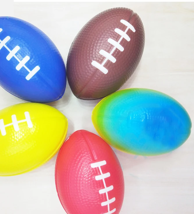 New Promotional Customized Logo Soft Stress Rugby Ball Shape Pu Foam Anti Stress Squeeze Toys Sports Ball For Kids
