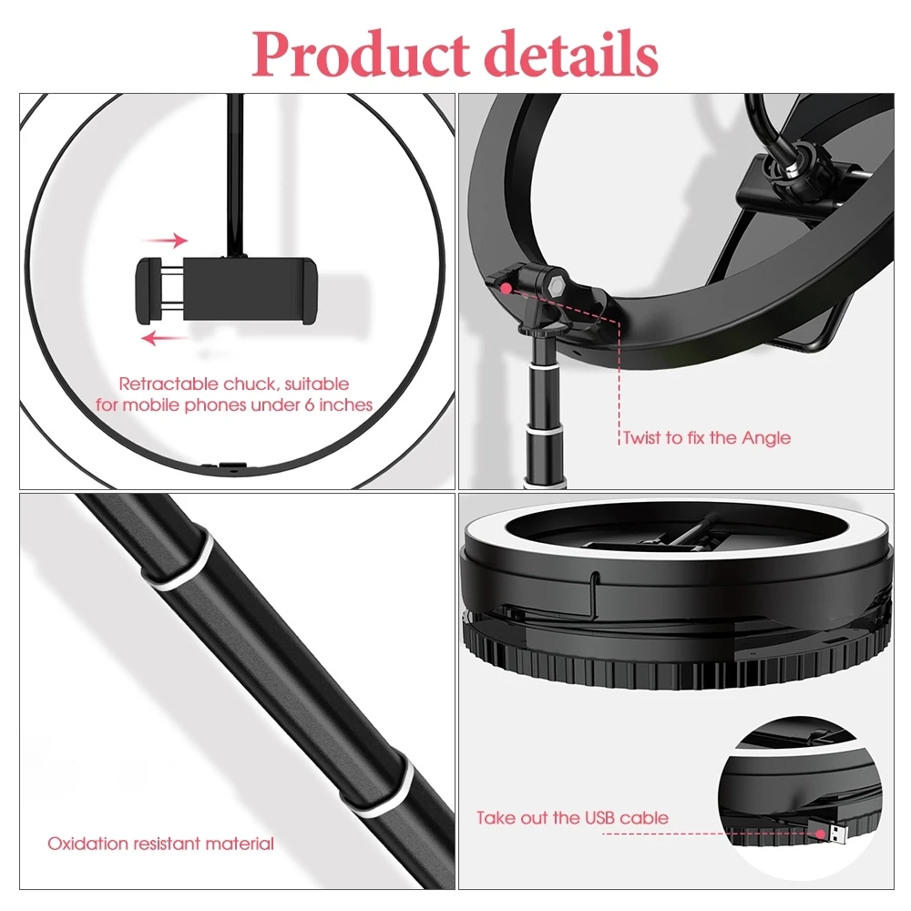 
New Arrivals 10 inch portable Retractable LED Ring Light for Makeup Photography Video Light 