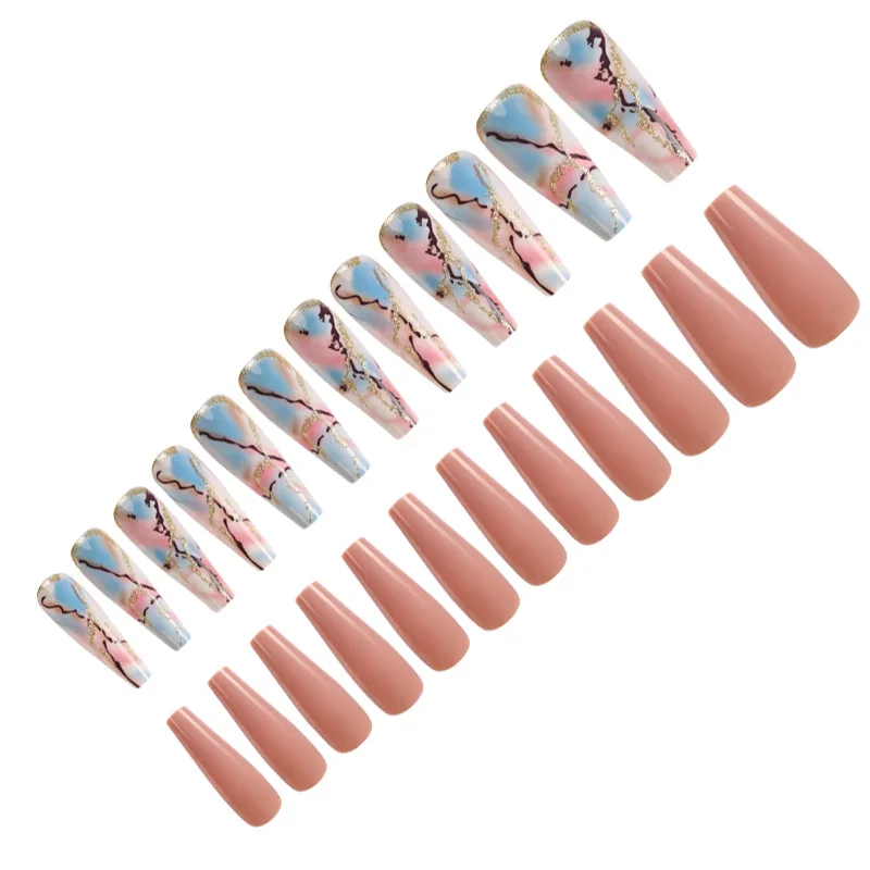 Loved by Europe and United States artificial nails finished false long marbled nail patches press on nails