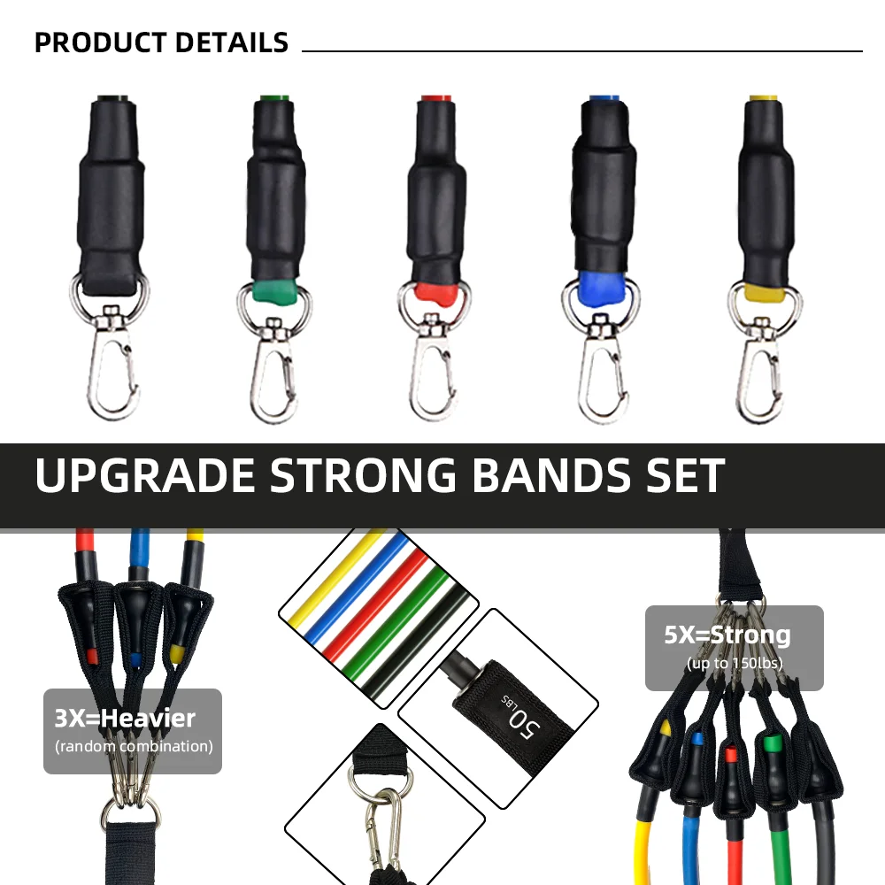 GEDENG 2023 Home Gym Strong Rubber Stretch Fitness Sets 11Pcs Exercise Workout Resistance Elastic Bands