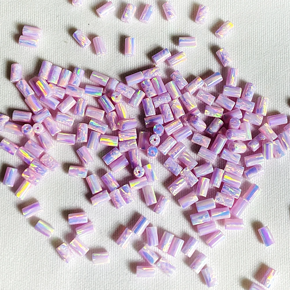 Wholesale OP83 Pink Synthetic Tube Opal Stone Beads 3x5mm 3x6mm Cylinder Opal Lab Created with Full Hole