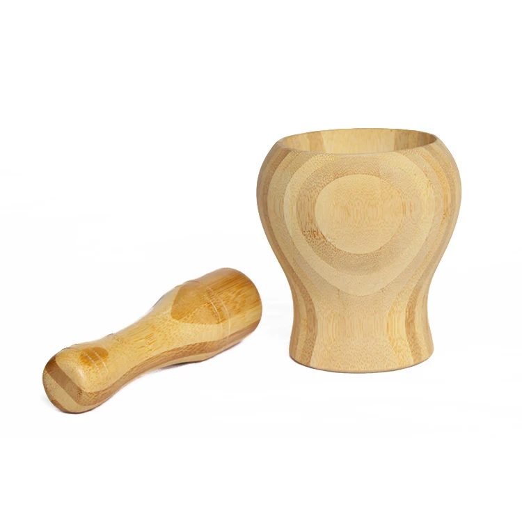 Multifunction Manual Ginger Spices Pestle Press Grinder Bowl Bamboo Wooden Garlic Masher