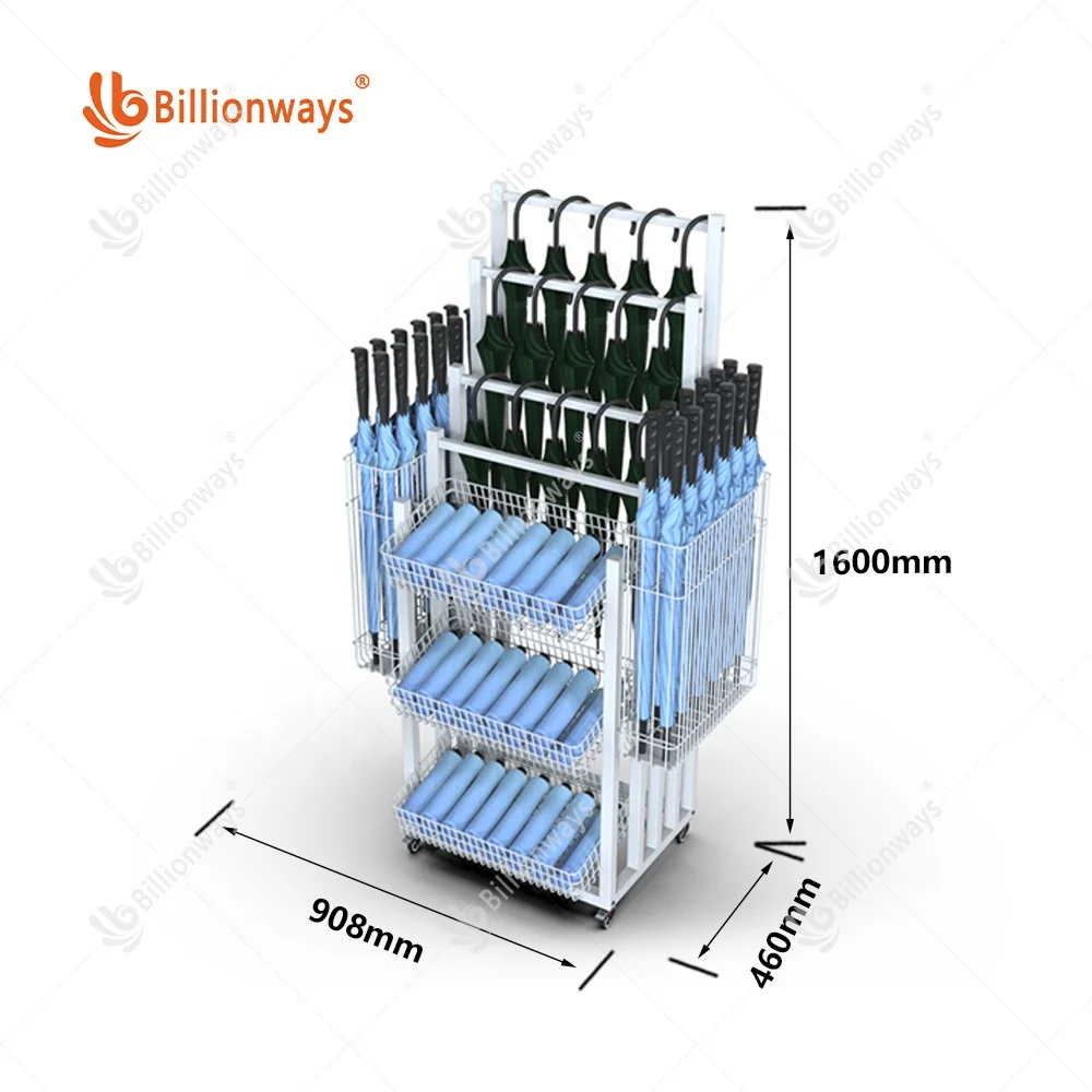 Customized 5 Layers Movable Umbrella Metal Display Rack/umbrella rack display for stores/display racks for boutique