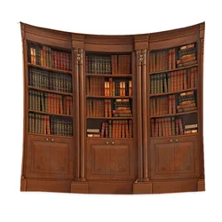 Library Bookshelf Wall Hanging Study Room Vintage Art Print Tapestry