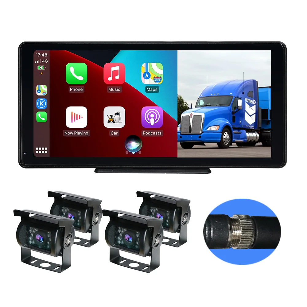 10.36 Inch Touch Screen Portable Carplay Android Auto GPS Navigation  4CH AHD 1080P 360 Panorama Camera for Trucks