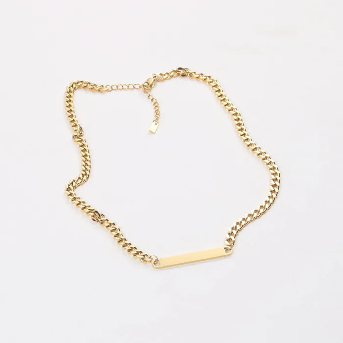 18K Gold Plated Blank Flat Bar Choker Necklace Stainless Steel Necklace Tarnish Free Jewelry Wholesale