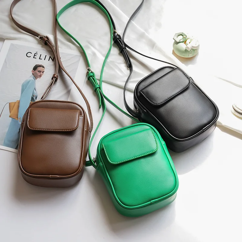 new Korean version vertical soft pu leather mobile phone bag fashion simple mini diagonal small bag shoulder bag