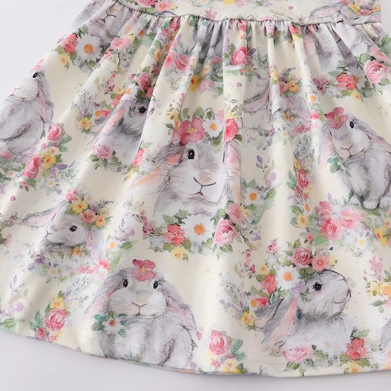 Girlymax 2023 Easter Bunny Rabbit Milk Silk Ruffle Short Sleeve Knee Length Boutique Twirl Baby Girls Kids Dresses