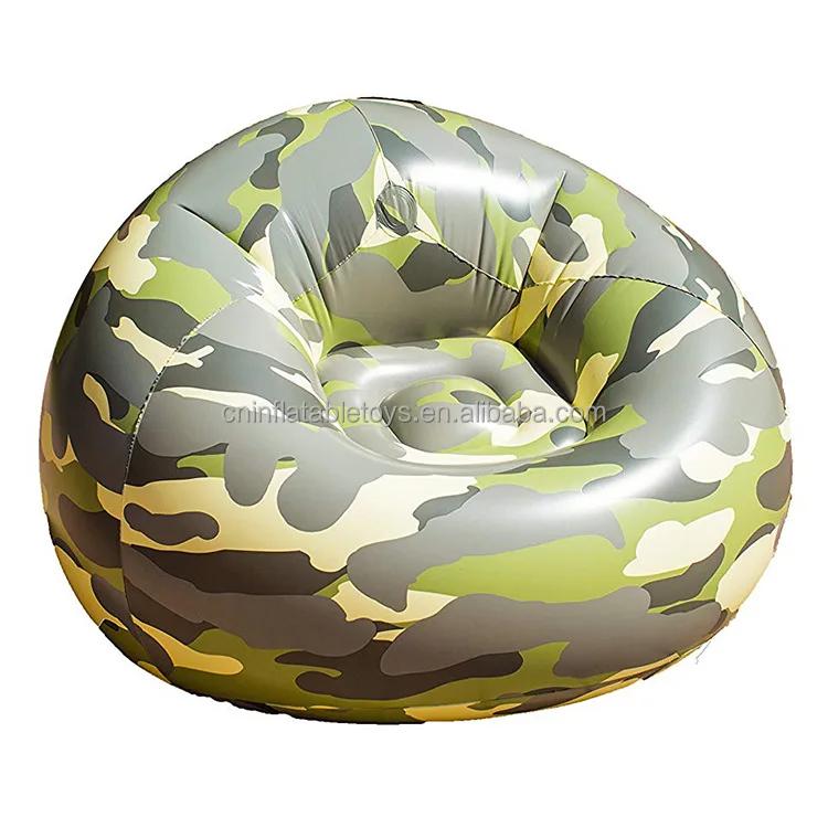 Factory Custom PVC Inflatable Chinese Camouflage Sofa Lazy Seat Gamer Lounger for Adult Patio Pool Camping Park Backyard Picnic