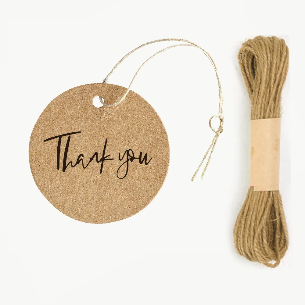 
 Цена по прейскуранту завода, оптом, 100 шт./упак. крафт-бумага Круглая этикетка спасибо бирка для одежды  