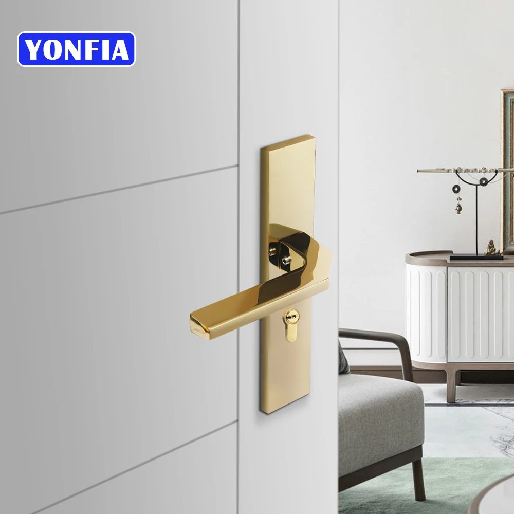 YONFIA 8090P11 American Gold Mute Bedroom Door Lock with Keys Security Entrance Door Handle Lock Anti-theft Interior Door