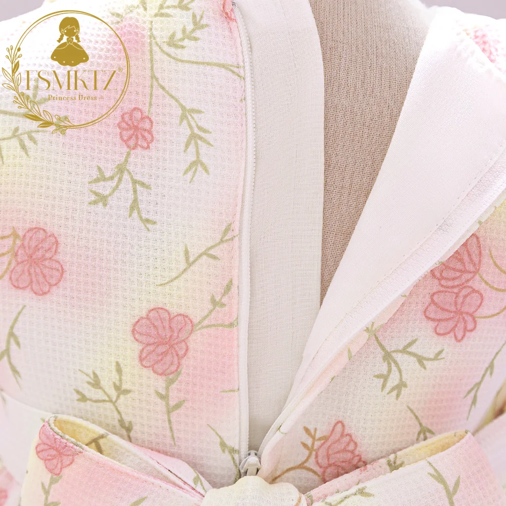 FSMKTZ Lolita Style Flower Printing Baby Girls Party Dress Summer Floral Dress for Kids 2 Year Birthday Frocks for Little Girls