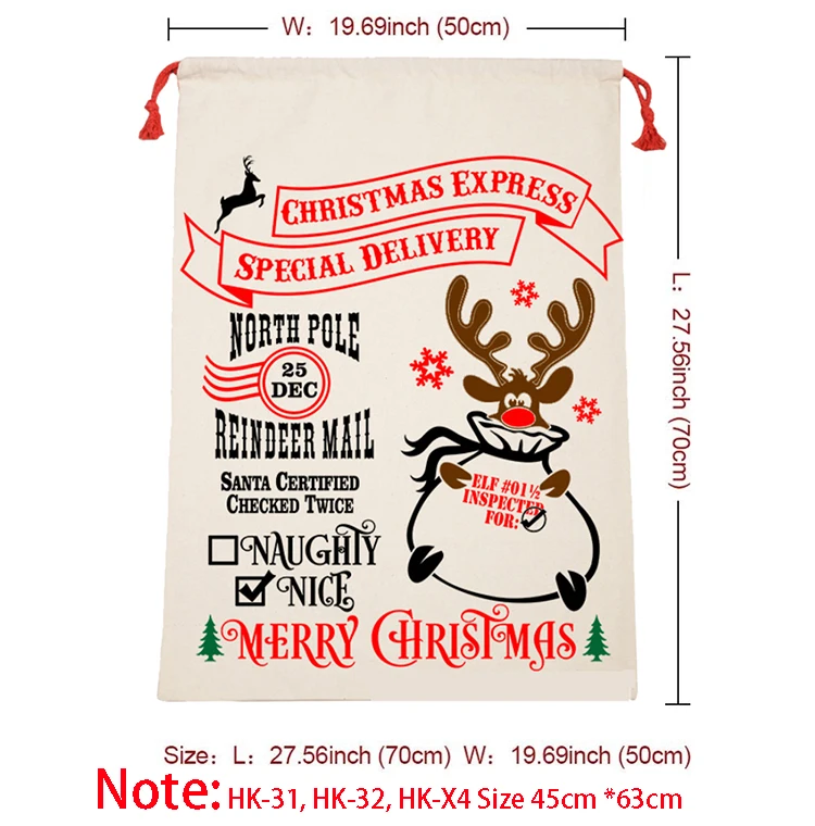 Christmas Cotton Canvas Drawstring Bag Sacks For Santa Gifts Stockings Candy Nuts Package Reindeer Holiday gifts bag