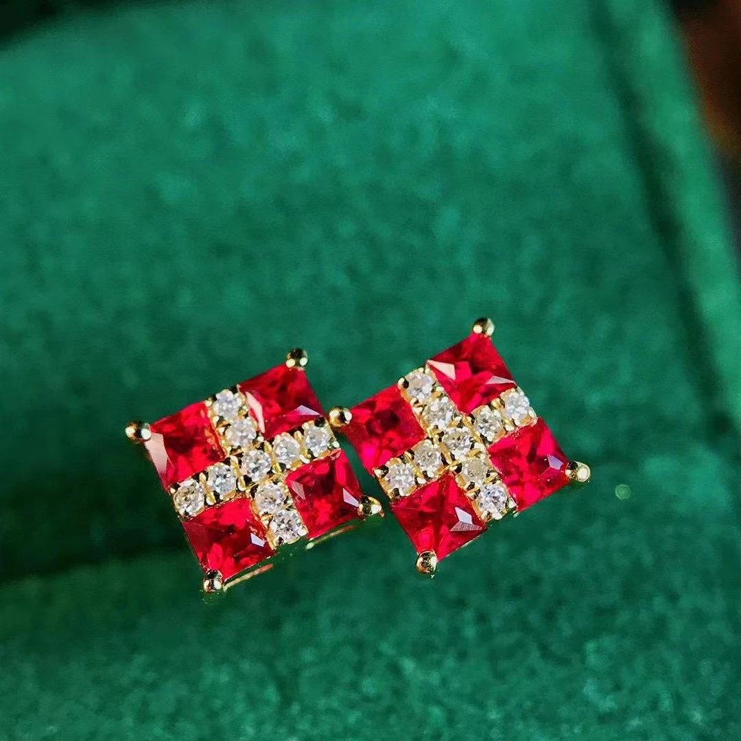 ArthurGem Fine Jewelry Manufacturer Red Ruby 18K Gold Jewelry Charm Stud Earrings