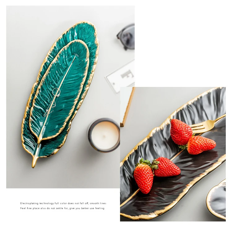 Nordic Creative Banana Leaf Ceramic Plates Home Decoration Jewelry Plate Cakes