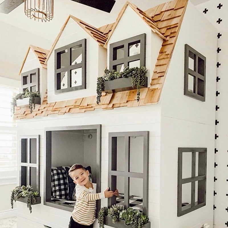 Children Bedroom Furniture Sets Modern Solid house-shaped Wooden Bunk Bed for Kids