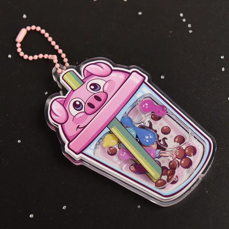 Promotional Custom Design Milk Tea Key Chain Moving Shaking Acrylic Charms Cute Shaker Keychain with Your Own Design