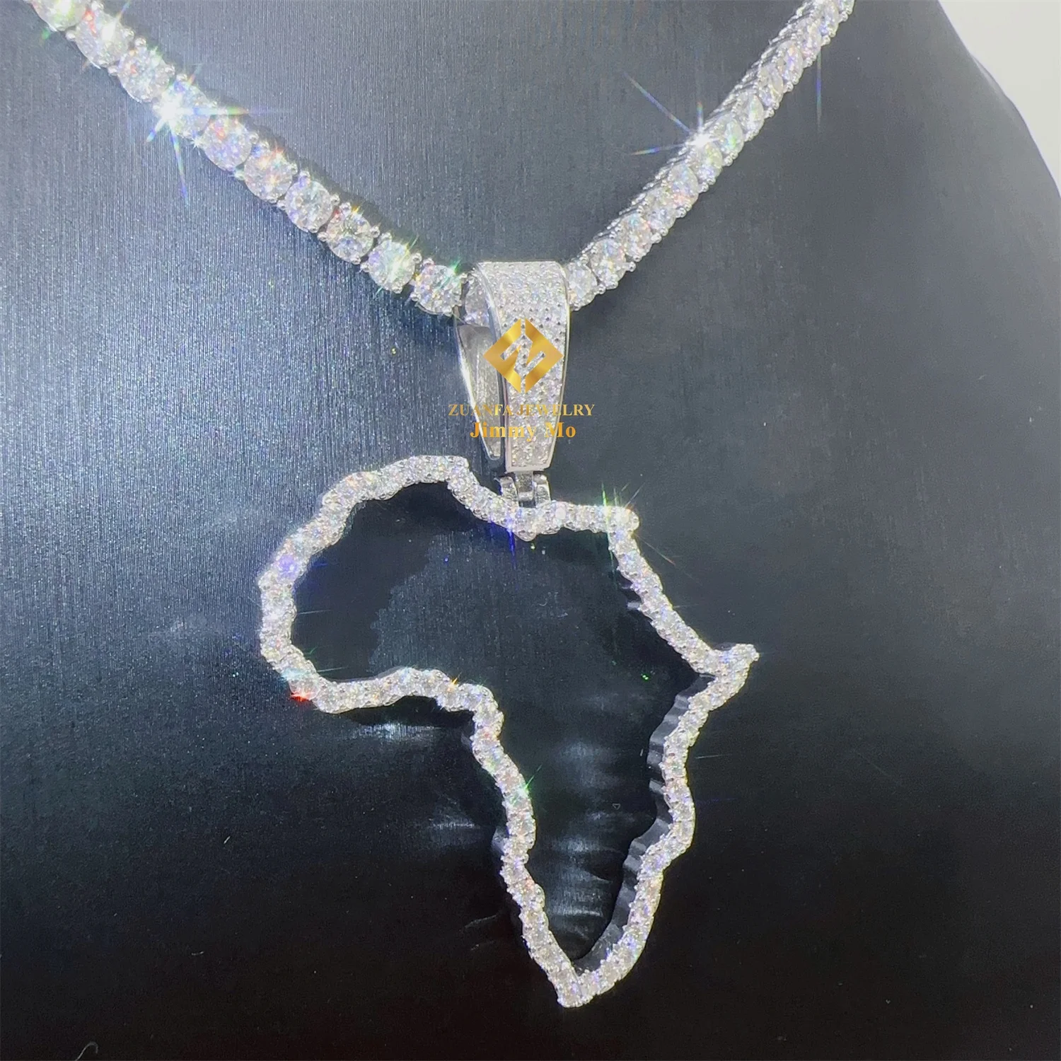 GRA Certificates Pass Diamond Tester Iced Out Fire Jewelry  925 Sterling Silver VVS1 Moissanite Africa Map Pendant
