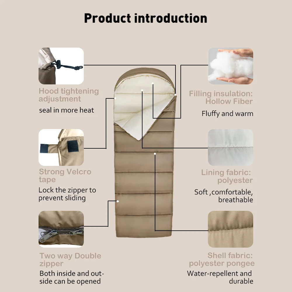 Factory outdoor travel envelope hollow fiber sleeping bags for camping hiking climbing