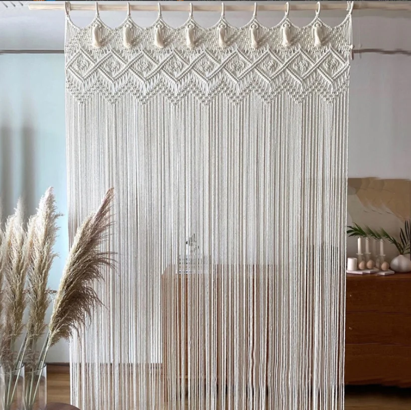 Nordic Handmade Bohemian Cotton Rope Wall Hanging Tassel Room Divider Macrame Door Curtain