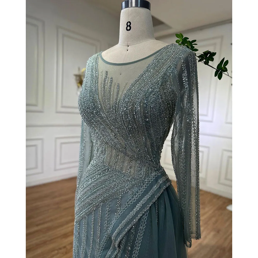 Serene Hill Dubai Arabic Designer Luxury Turquoise Mermaid Beaded Evening Dresses Gowns For Women Wedding Party 2023 LA72124