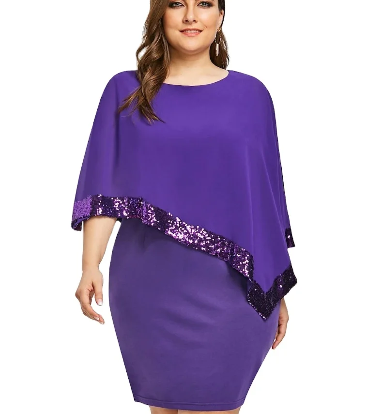 Irregular temperament commuting chiffon round neck one-piece buttocks dress