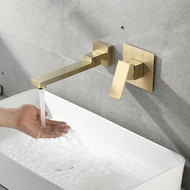 Hotel Package Brass Valve Core Material Single Handle Hot And Cold Gold Concealed Wash Basin Faucet Bathroom Taps