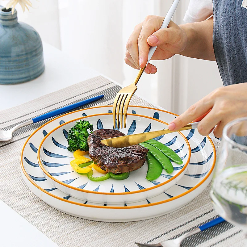 Hot sale 10 inch hand painted ceramic japanese dinner plate for party