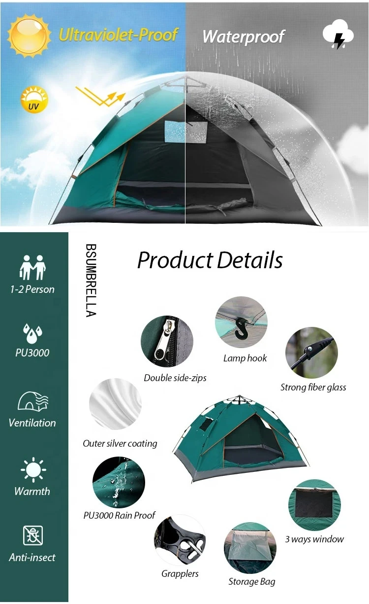 Camping Tent Waterproof Family Dome Tent for Advanced Venting Design, Fit Camp Backpacking Hiking Outdoor, Dark Green