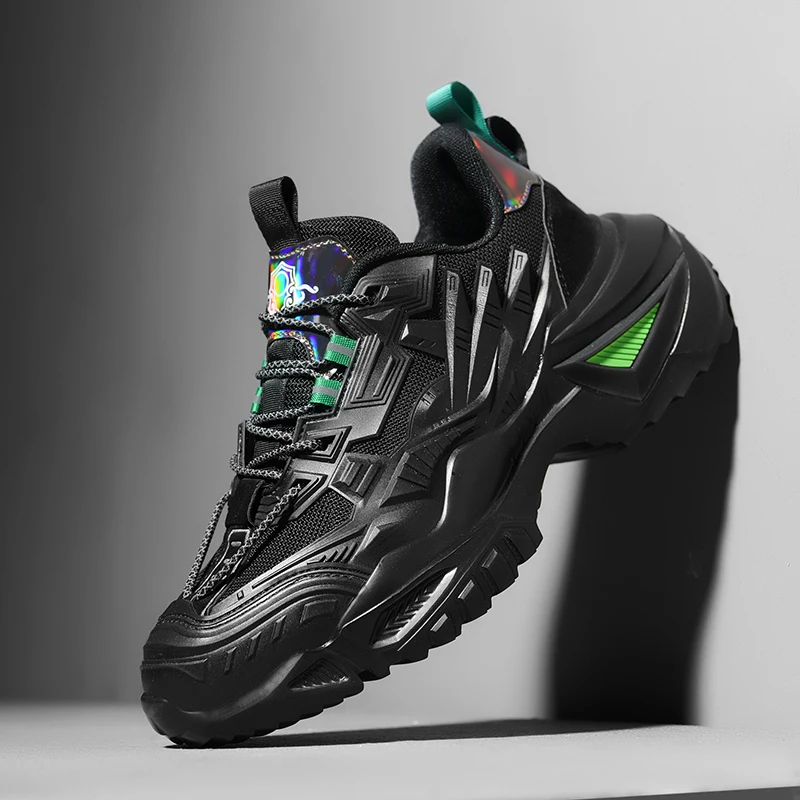 Black Cool Design Thick Sole Chunky Sneakers Mens Top Quality Fashion Sneakers