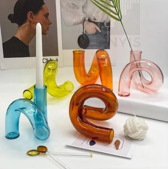 Custom Home Decor Retro glass candle holder colored candlestick set