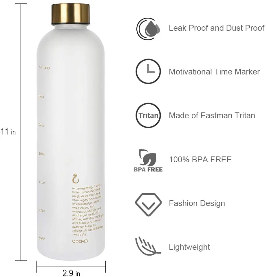 borosilicate  glass water Bottle With Time Marker 32 OZ, 1 Liter, Motivational Reusable  Water Bottles - BPA Free