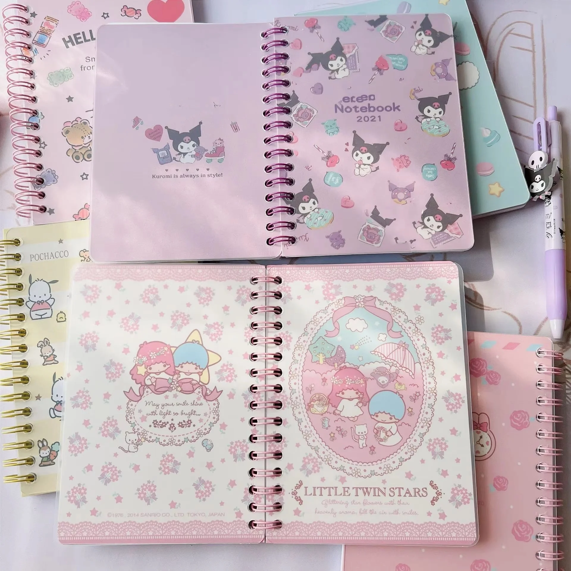 Botu new kawaii anime A6 Coil notebook melody cinnamororll kulomi carton notepad fot student gifts Writing Paper dairy Notepads
