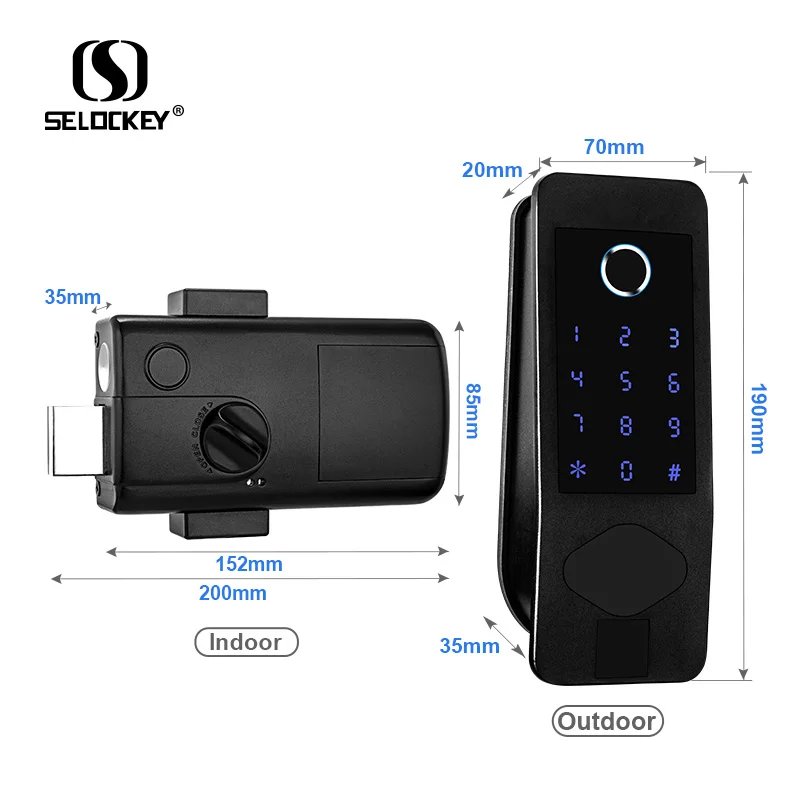 b3-15 TTLOCK APP WIFI fingerprint waterproof gate smart rim lock keypad, mechanical key, nfc door lock