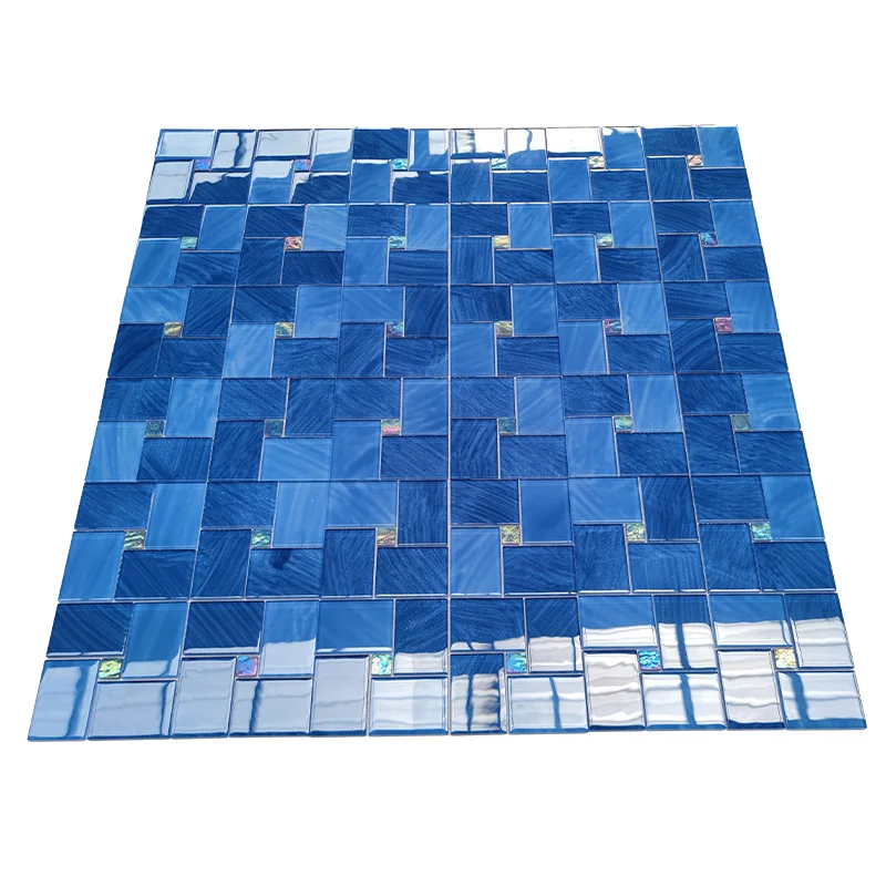 Factory custom handmade Mosaic tiles Ceramic Mosaic Tiles Garden Swimming Pool Blended Blue Glass Mosaic Swimming Pool Tile