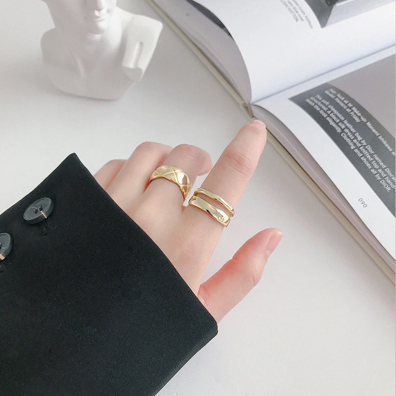 Korean Version 925 Sterling Silver Lady Ring Irregular Double Layer Personality Opening Ring Gift For Woman Fine Jewelry