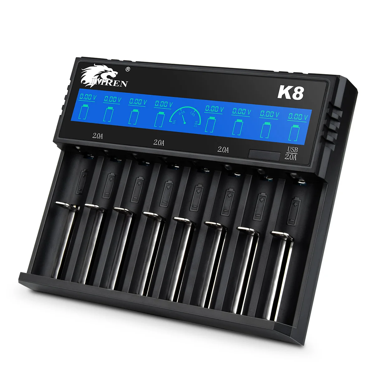 IMREN 8 slots automatic 18650 5v 2a lithium battery charger for 18650 26650