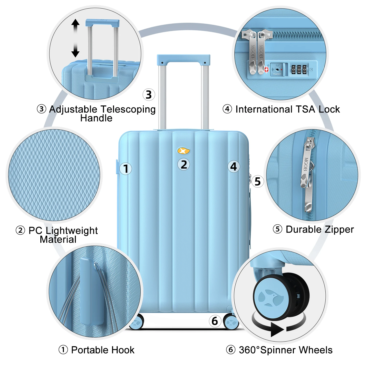 Hot Sell OEM Lightweight Checked Suitcase 3 Pieces Sets MGB Brands Luggage Fashionable Trolley Luggage Sets For Business Travel