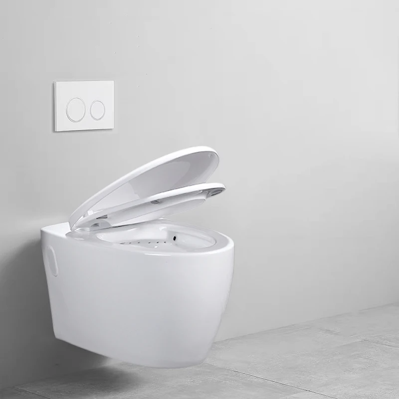 silent and slow-lowering design  no sound when rising and failling toilet ceramic toilet hot sale wall-mounted PP cover toilet