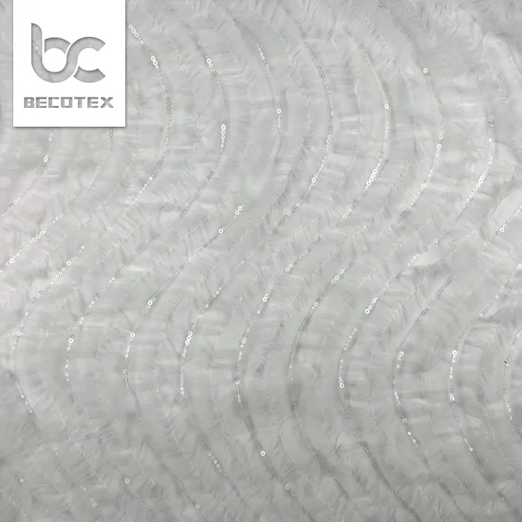 new sequins mesh embroidery wedding fabric 3d white lace embroidery tulle fabric wholesale