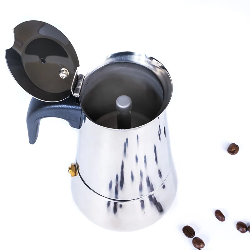 2022 Hot Silver Stainless Steel Portable 6-Cup Moka Pot Espresso Coffee Maker