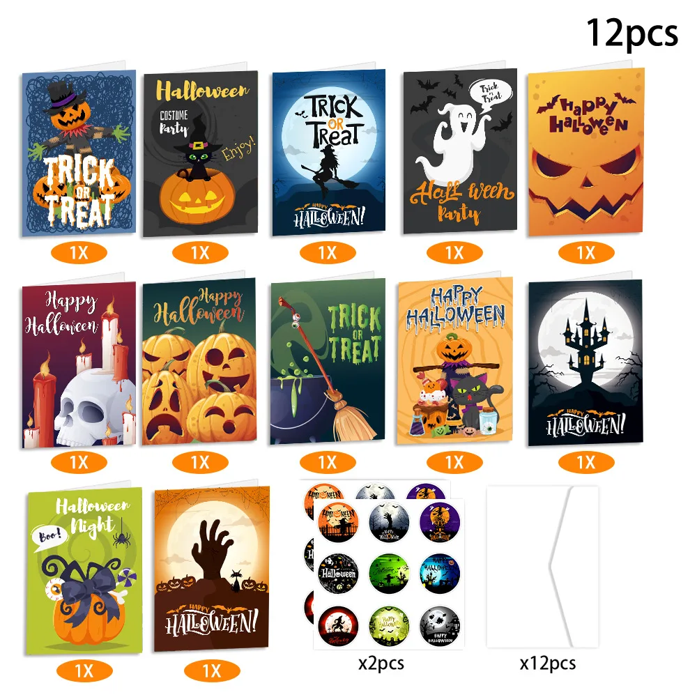 New Halloween Decoration Props Pumpkin Head Postcard Paper Greeting Card Invitation Envelope Party Supplies