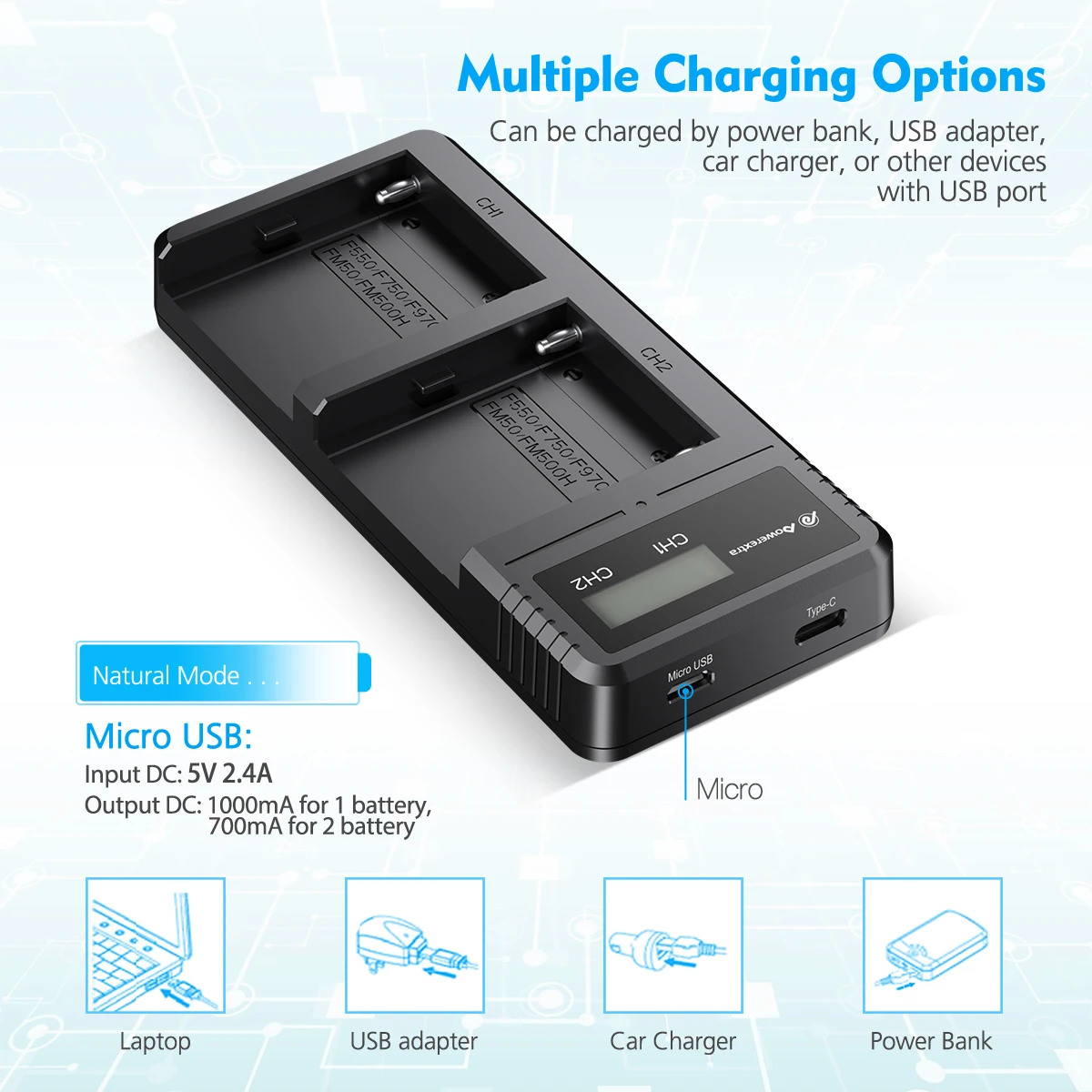 Li-ion Rechargeable 7.4V 8800mAh Digital Batteries Charger For Sony NP-F550 570 750 770 970 960 975