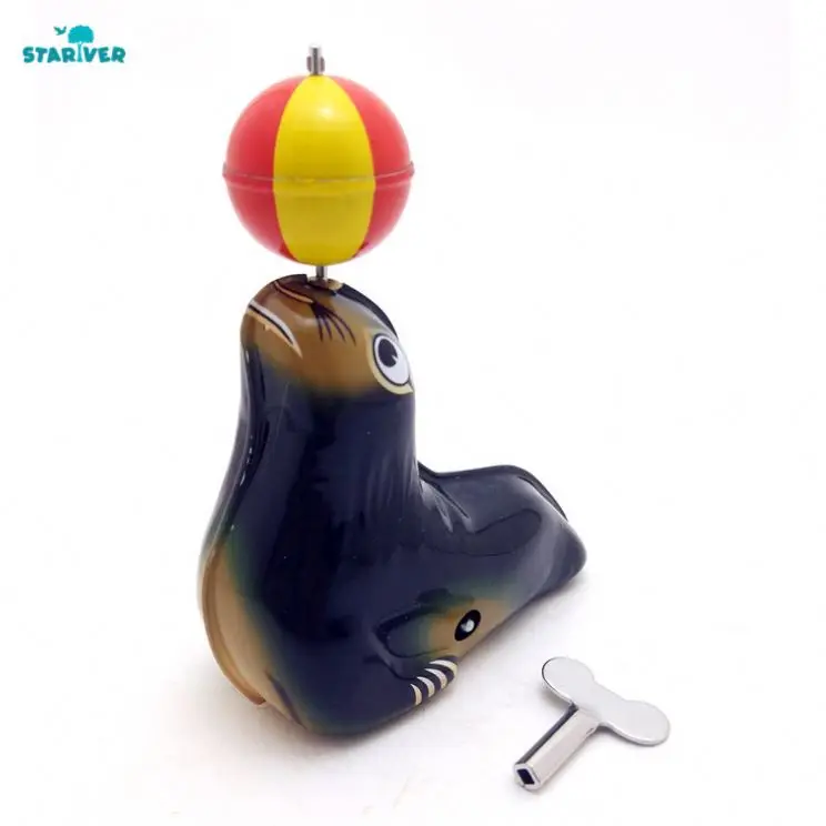 S86 Handcraft Vintage Circus Sea Lion Model Classic Wind Up Circus Animal Mechanical Tin Toy for Collection Clockwork Toy